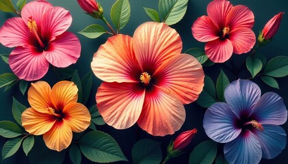 Bold hibiscus & tropical blooms, vibrant colors, art, exotic