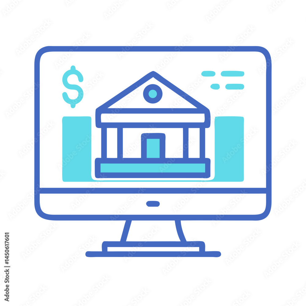Poster online banking interface icon representing digital financial management and secure transactions