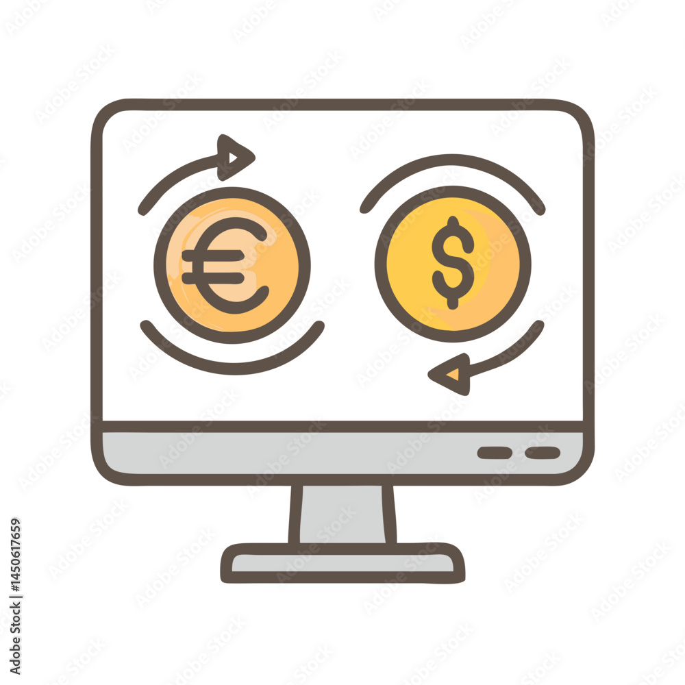 Poster online currency exchange dashboard icon representing real-time forex monitoring and financial conver
