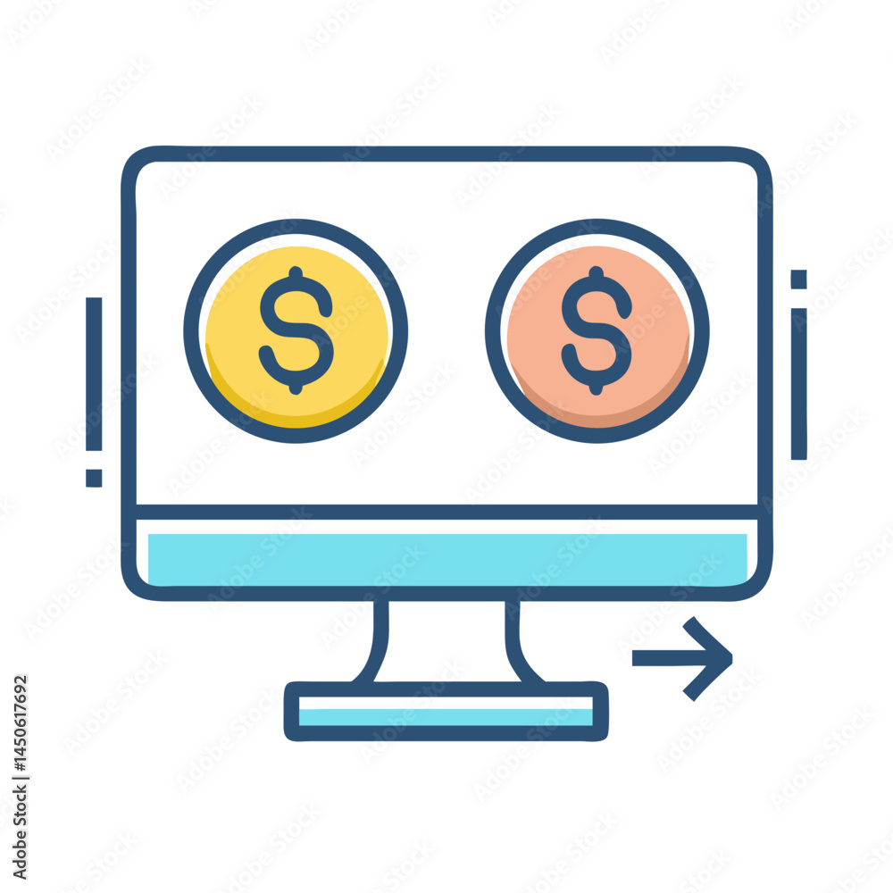 Poster online currency exchange interface icon representing digital forex conversion and financial transact