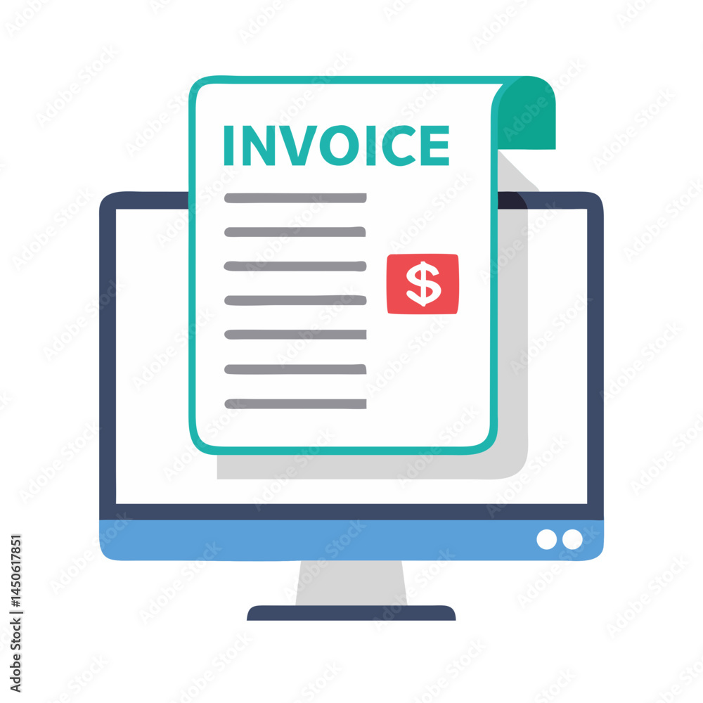 Poster online invoice and billing display icon representing digital payment summary and e-commerce receipt