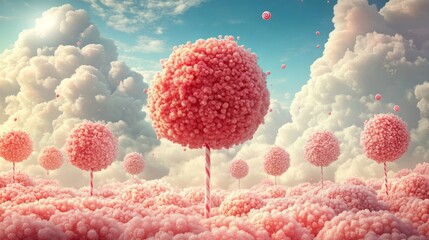 Pink Trees in a Dreamlike Cloud Landscape