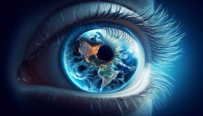An eye reflecting the globe, symbolizing global vision and eye health. World Sight Day