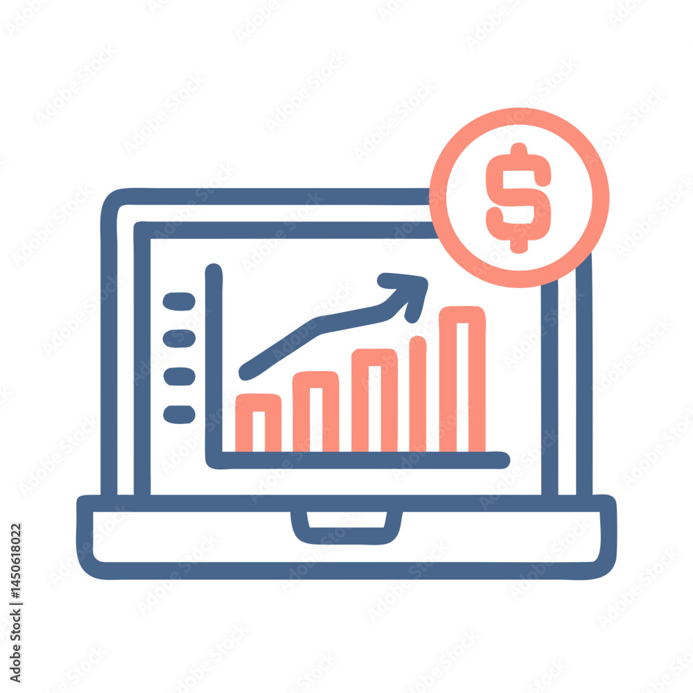 Poster online sales analytics graph icon representing e-commerce performance and revenue tracking