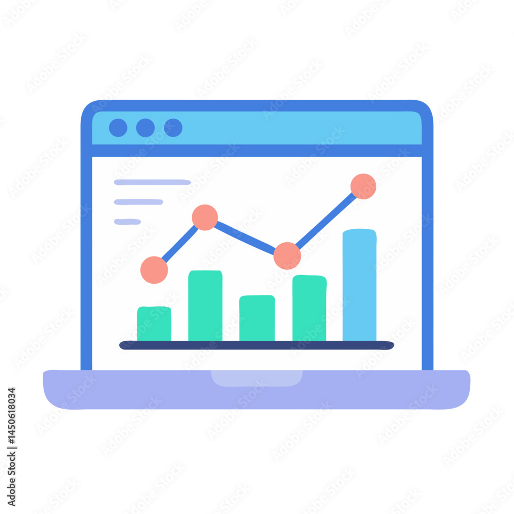Poster online sales analytics graph icon representing e-commerce performance and revenue tracking