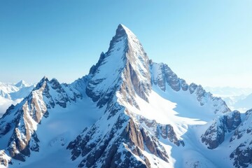 Obraz premium Snowy mountain peak, stark white against cloudless sky , view, mountain, landscape