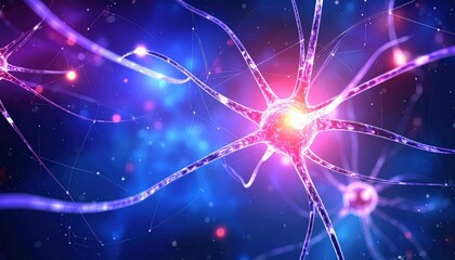 Obraz premium A close-up view of neurons showcasing their intricate structures, including dendrites and axons, highlighting their essential roles in transmitting signals.