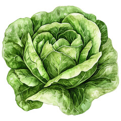 Fototapeta premium Botanical watercolor of lettuce with labeled parts, soft colors, clean background, educational plant illustration.
