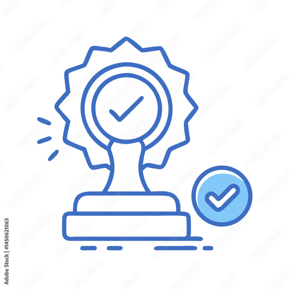 Poster seal stamp with check badge icon representing official approval and certification