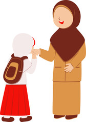 Muslim Mother and Daughter Showing Affectionate Goodbye