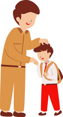 Fototapeta premium Father and Son Ready for School: A heartwarming illustration