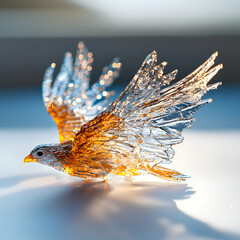 A beautiful handcrafted glass bird sculpture. Perfect for home decor or as a unique gift for art lovers. Add a touch of elegance to any space.