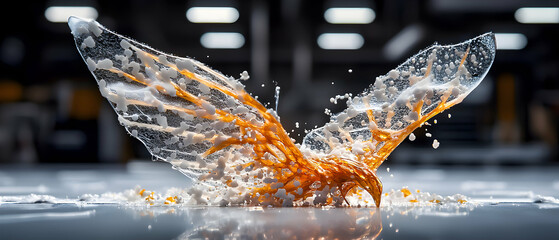 An artistic depiction of liquid transformation. Ideal for food photography or artistic advertising. Could represent a unique splash effect. Creates an elegant visual appeal.