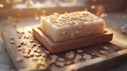 Beige soap in wooden dish