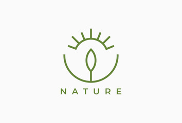 Outline Plant and Sun Logo Design Element