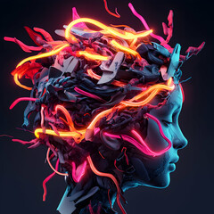 This image is a futuristic portrait of a woman's profile with glowing neon elements. It's suitable for tech art design or abstract themed projects.