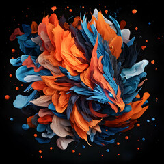 Abstract artwork depicting a vibrant phoenix. Use as a striking digital wallpaper or print for modern decor. It's eye-catching design adds visual appeal.