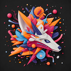Abstract vibrant fox art featuring geometric shapes. Great for modern prints posters and website graphics. Bright colors dynamic composition.
