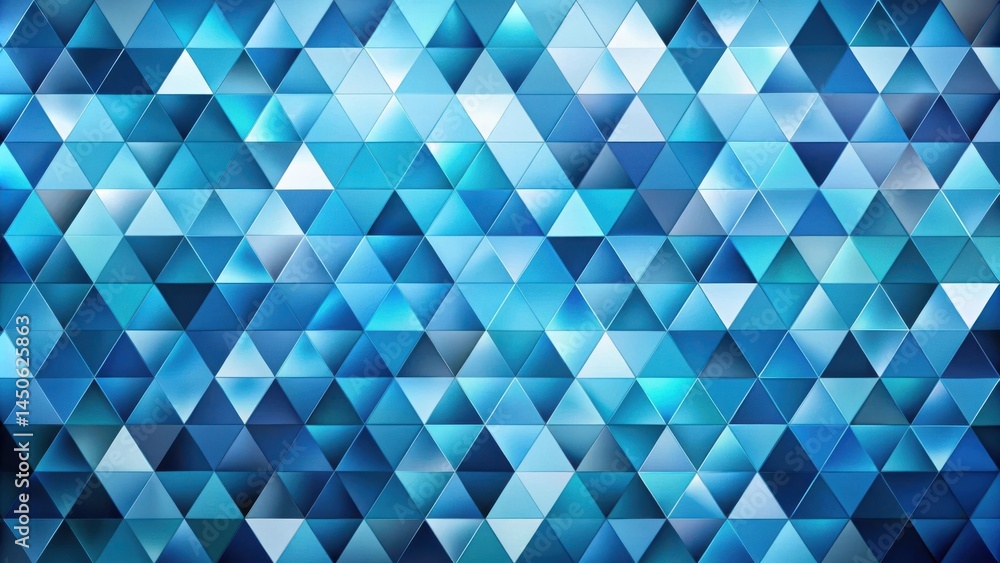 Poster abstract geometric pattern with interlocking blue triangles of varying shades and hues