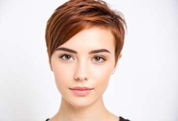 Fototapeta premium A woman with short red hair wearing a white shirt.