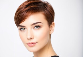 Fototapeta premium A woman with short red hair and blue eyes.