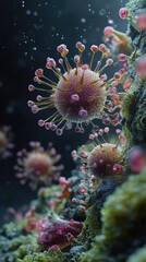 Close-up view of detailed microorganism structures.