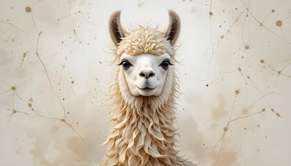 Llama portrait studio digital art neutral tones close-up animal expression