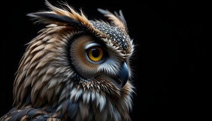 Fototapeta premium Majestic owl portrait dark background wildlife photography nighttime environment close-up view nature concept