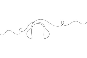 Minimalist continuous one line headphone sketch  black outline vector on white
