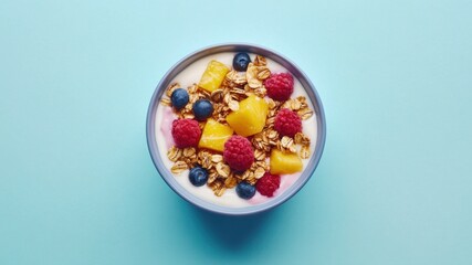 Granola with yogurt, berries and pineapple