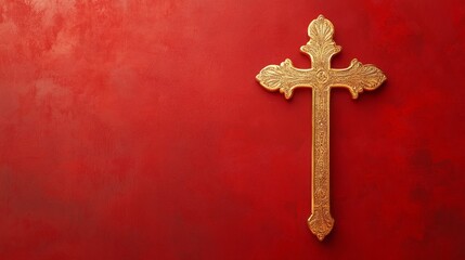 Ornate Gold Cross on Red Background