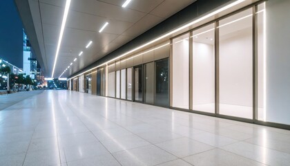 Fototapeta premium Modern City Night Street Empty Shops Retail Space Architecture Design