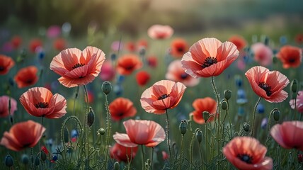Obraz premium Poppy Field Sunset