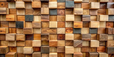 Fototapeta premium A harmonious arrangement of wooden blocks, showcasing the unique textures and hues of various wood species.
