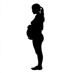 pregnant woman silhouette , black and white illustration isolated on white background