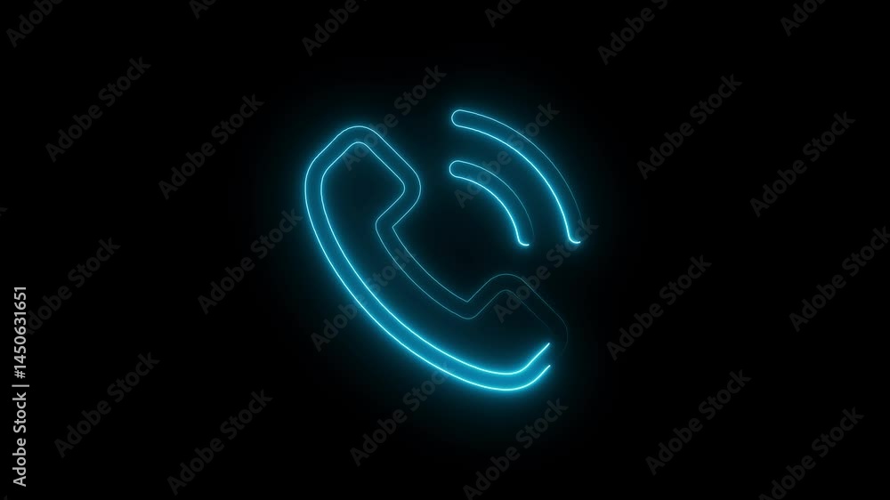 Aufkleber glowing neon phone call icon animation on black background seamless loop modern communication techno