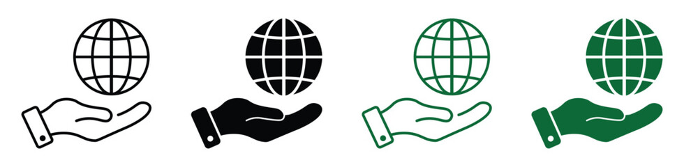hand with globe icon. hand hold planet icon. earth day vector icon. save the planet symbol. globe in hand sign. SDGs environmental issues sign. vector illustration on transparent background