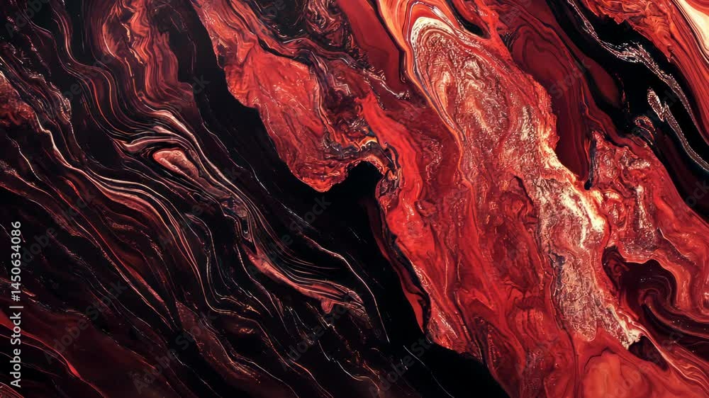 Poster abstract fluid motion: red and black flowing patterns in vibrant dynamic movement
