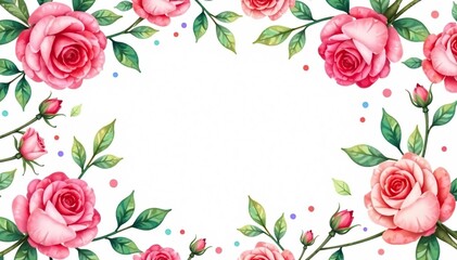 Delicate watercolor roses & leaves, repeating pattern, botanical, vintage