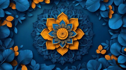 Intricate Orange and Blue Floral Mandala Design
