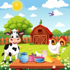 Naadloos Fotobehang Airtex A Vibrant Cartoon Farm Scene © Tahmina