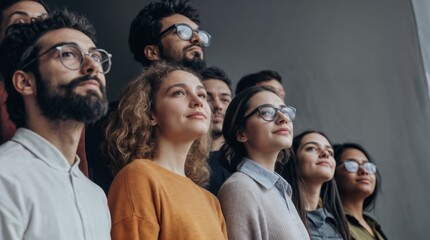 Obraz premium Group of Diverse People Looking Upward with Hope and Inspiration