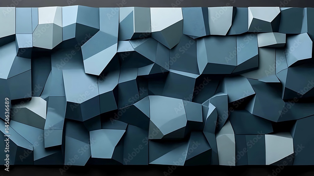 Poster abstract image of various shades of blue and gray geometric shapes creating a textured and rough sur