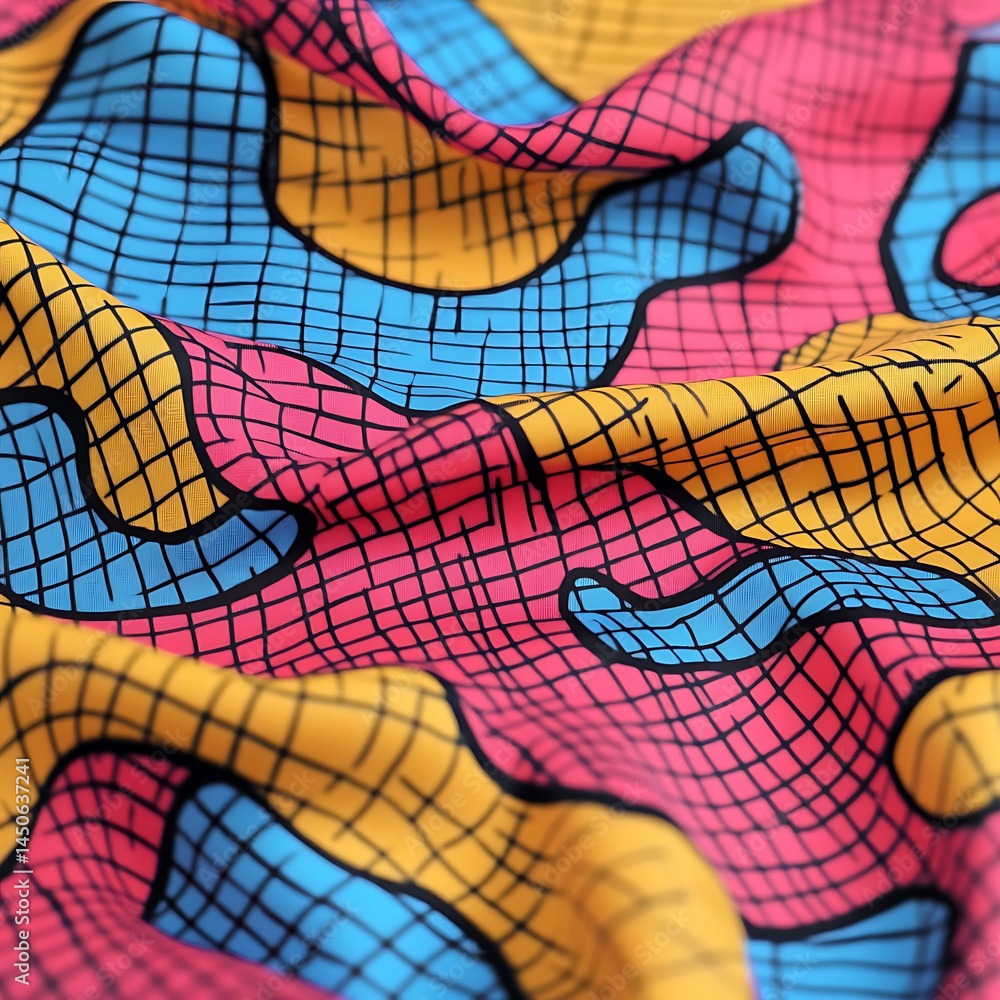 Poster abstract close up of a textured fabric with a vibrant color palette. the fabric features a pattern o