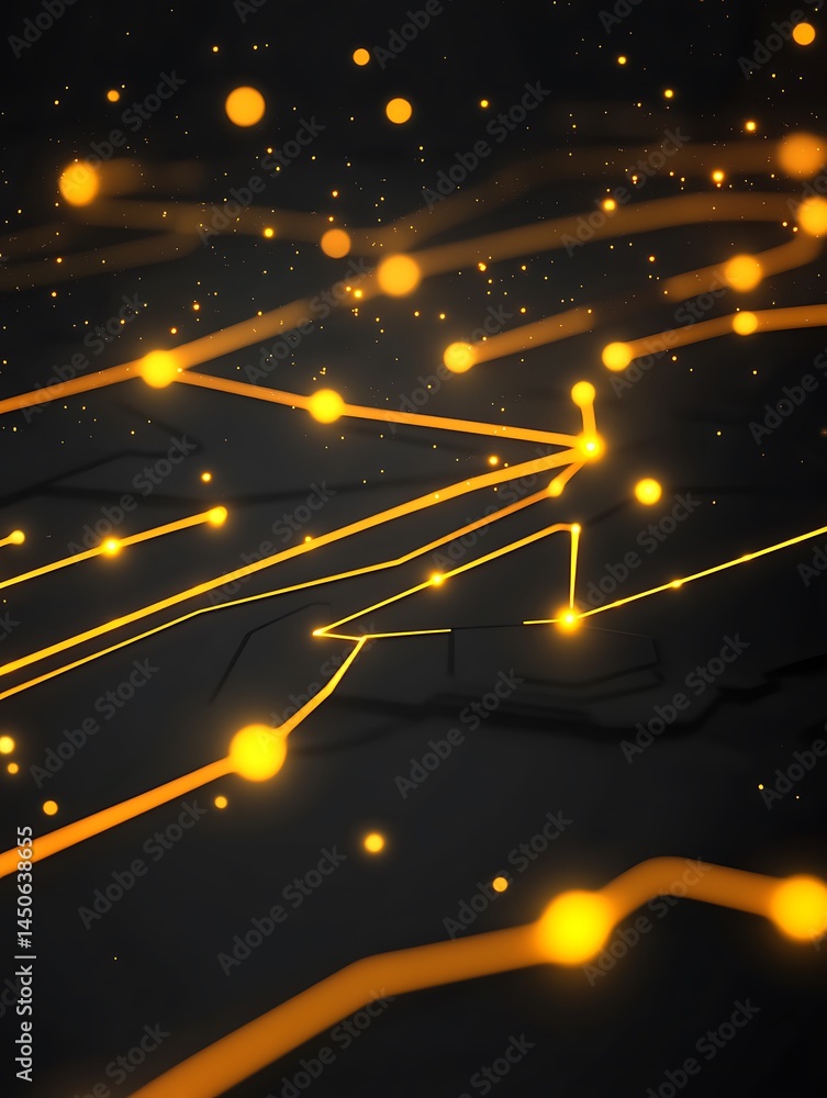 Poster abstract image of glowing orange lines and dots on a dark background, creating a network or connecti