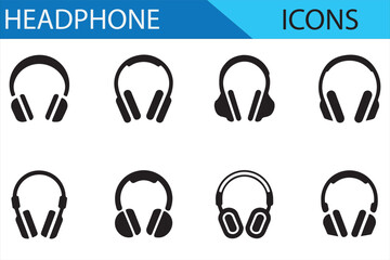 Headphone icon collection featuring different styles, perfect for modern tech visuals.