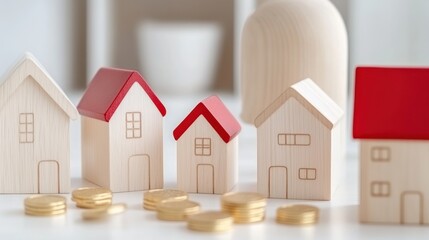 Miniature houses and coins real estate and investment concept