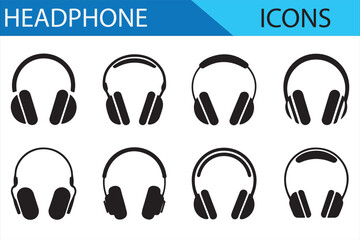 Obraz premium Vector illustration of headphone icons in black silhouette, ideal for multimedia and sound designs