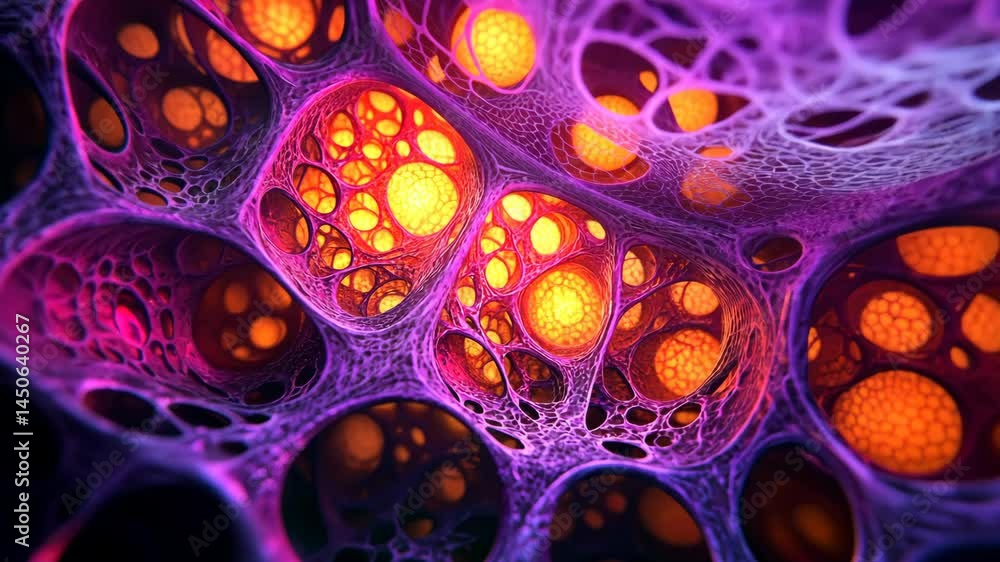 Poster vibrant organic forms glow and pulse in dynamic abstract motion