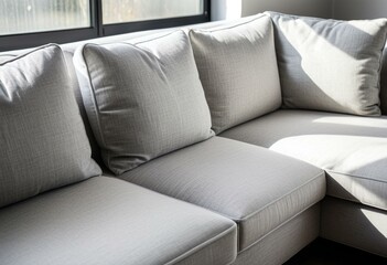 A close up of a couch with pillows on it.